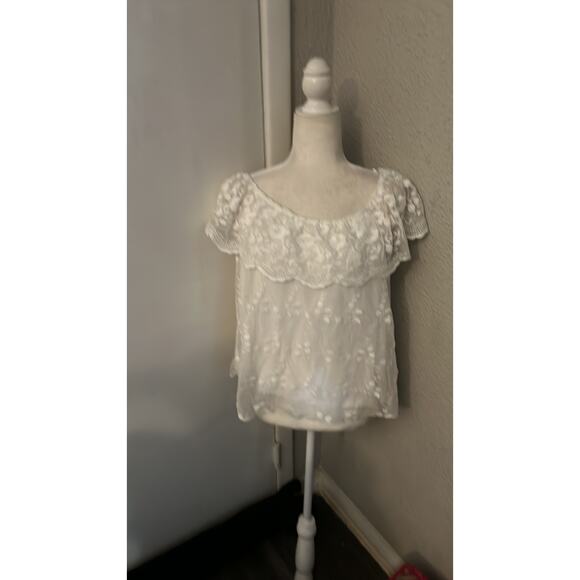 I.N. San Francisco Off Shoulder White Lace Sheer Floral Blouse.XL Cottagecore - Picture 2 of 12
